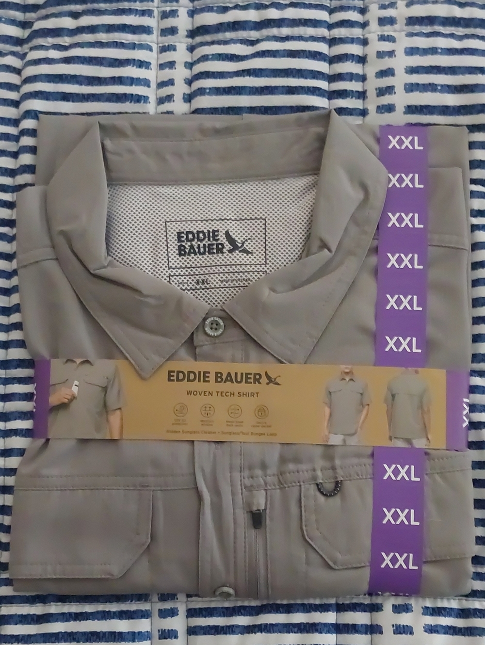 Eddie Bauer Light Taupe Short-Sleeve Woven Tech Shirt